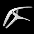 A guitar with a capo on its neck and a hand adjusting it