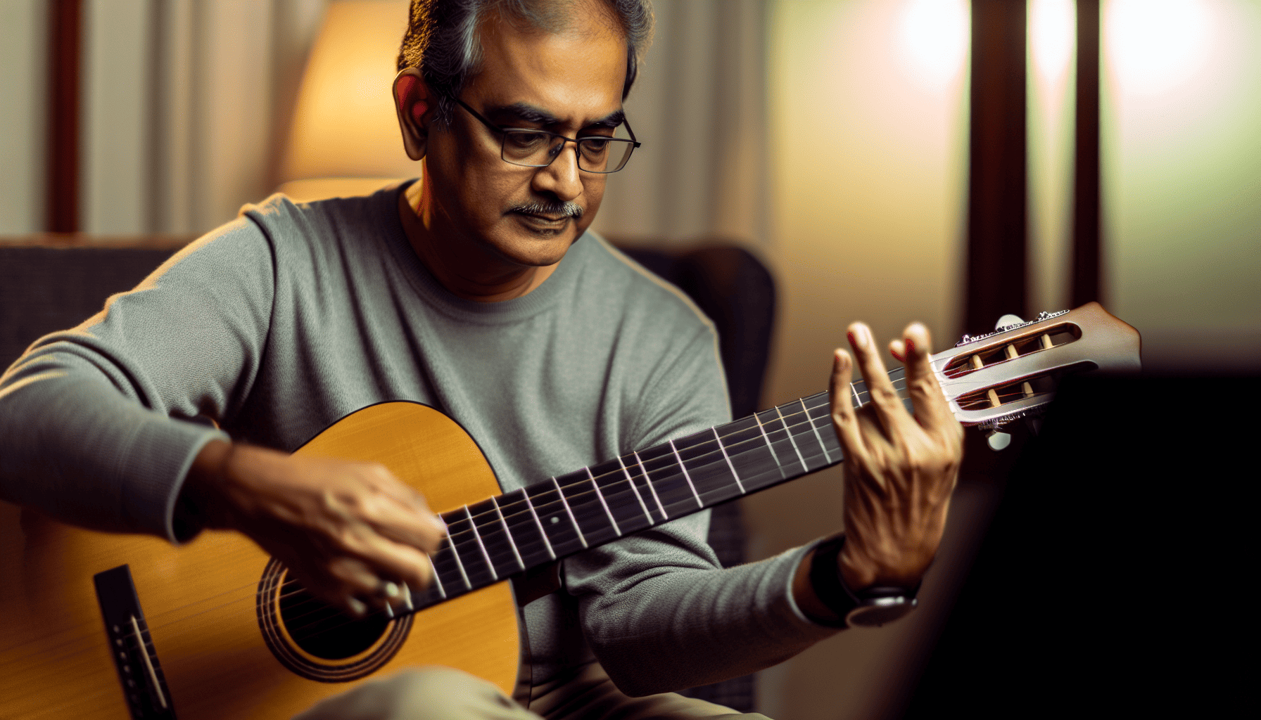 Person transitioning between guitar chords